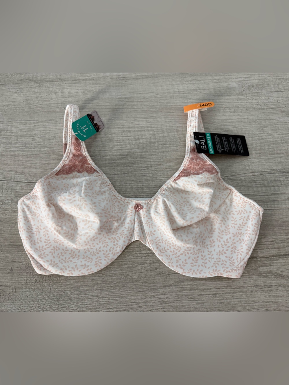 Bali Women’s White & Pink Passion for Comfort Minimizer Underwire Bra Size 34DD